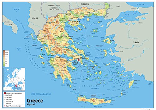 Physische Karte von Griechenland, laminiertes Papier [GA] A1 Size 59.4 x 84.1 cm von Tiger Moon