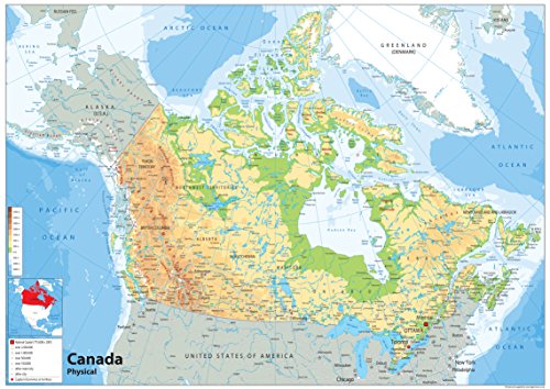 Physische Karte von Kanada, laminiertes Papier [GA] A1 Size 59.4 x 84.1 cm von Tiger Moon