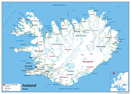 Straßenkarte von Island – Papier, laminiert [GA] A2 Size 42 x 59.4 cm von Tiger Moon