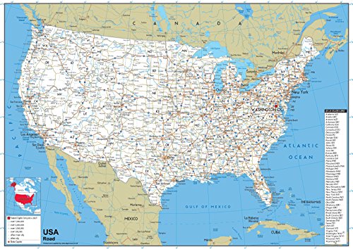 USA Road Map – Papier laminiert – A1 Größe 59,4 x 84,1 cm von Tiger Moon