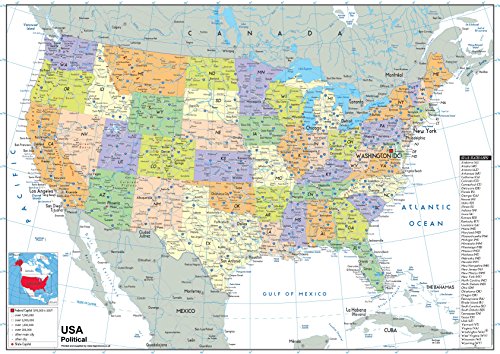 USA politische Karte - laminiert - A1 Format 59,4 x 84,1 cm von Tiger Moon