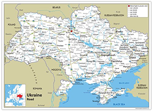 Ukraine Road Map – Papier laminiert [GA] A0 Size 84.1 x 118.9 cm von Tiger Moon
