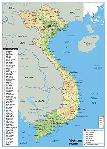 Vietnam Physikalische Karte – Papier laminiert A1 Size 59.4 x 84.1 cm von Tiger Moon