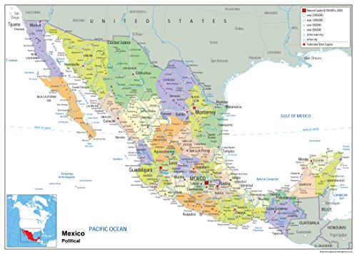 Wandkarte, politische Karte von Mexiko, laminiertes Papier [GA] A1 Size 59.4 x 84.1 cm von Tiger Moon