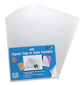 2 x 10 x A3 transparente Dokumentenhüllen oben und seitlich offen, Premium-Kunststoff von Tiger