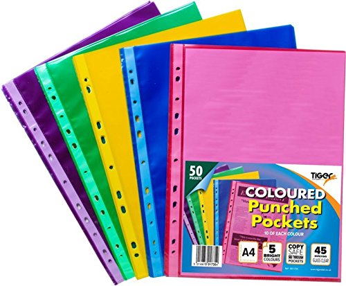 DIN A4 Prospekthüllen / Klarsichthüllen aus Kunststoff, gelocht, in diversen Farben, 500 Stück DIN A4 Prospekthüllen / Klarsichthüllen aus Kunststoff, gelocht, in diversen Farben, 500 Stück von Tiger