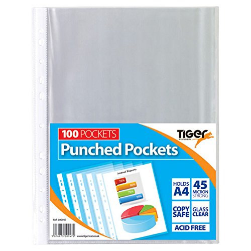 Tiger A4 Strong Plastic Poly Pockets Wallet Sleeves Top Opening Clear Finish Pack of 100 von Tiger