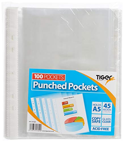 Tiger A5 clear punched poly pockets - pack of 100 quality sleeves von Tiger