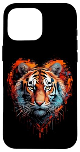 Hülle für iPhone 16 Pro Max Valentine Tiger Wild Animal Big Cat Dschungel Herz Grafik von Merch von Amazon