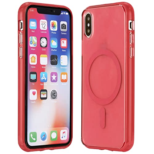 Tigowos Durchscheinende magnetische Handyhülle für iPhone X/XS mit MagSafe kabelloses Laden, Anti-Gelb, Anti-Fingerabdruck, stoßfest, Schutzhülle für iPhone X/XS (5,8 Zoll), Rot von Tigowos
