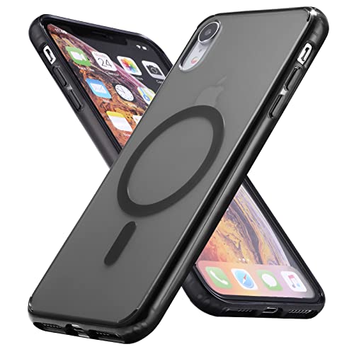 Tigowos Durchscheinende magnetische Handyhülle für iPhone XR mit MagSafe kabelloses Laden, Anti-Gelb, Anti-Fingerabdruck, stoßfest, Schutzhülle für iPhone XR (6,1 Zoll), Schwarz von Tigowos