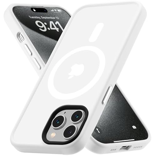 Tigowos Schutzhülle für iPhone 15 Pro Max, passend für MagSafe 3 m, sturzfest, mattes Hautgefühl, stoßfest, passend für iPhone 15 Pro Max, Weiß von Tigowos