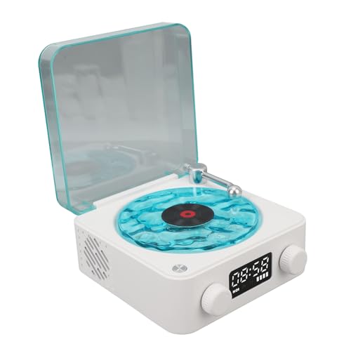 Vintage -Lautsprecher -Plattenspieler Tragbarer Plattenspieler Stereo -Lautsprecher für Heimschlafzimmer mit Nachtlicht und Uhr, Ideales für Mädchen (White) von Tihebeyan