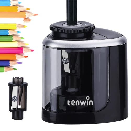 Tihoo tenwin Bleistiftspitzer, elektrischer Bleistiftspitzer mit langlebiger Klinge zum schnellen Anspitzen, batteriebetriebener automatischer Anspitzer für Bleistifte Nr.2/Farbstifte (6-8mm), Schwarz von Tihoo
