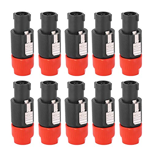 C NL4FC Audio-Lautsprecher-Anschlussstecker, Wasserdicht, 4-poliger Speakon-Stecker, Kabelanschluss, Lautsprecher Mit Und 30 A RMS, Kompatibel Mit NL4FC, NL4FX, NLT4X, NL2FC, 10 St(Rot) von Tiiyee