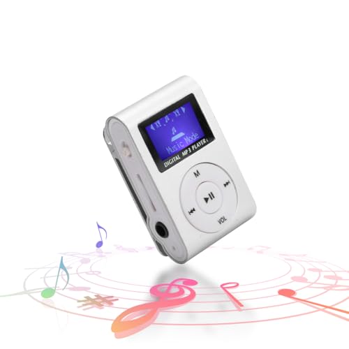 MP3 Player, Digitaler LCD Farbbildschirm Musikspieler Tragbarer Verlustfreier HiFi Mini Musikplayer Mit Rückclip Ohrhörern Bildschirm FM Radio HD Lautsprecher E-Book Rekorder Fotobetrachter Silber von Tiiyee