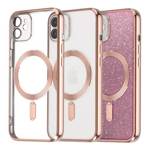 Tikgue Handyhülle für iPhone 11 Hülle Magnetisch,[Kompatibel mit Magsafe][Glitzer Karte] Transparent TPU Silikon Schutzhülle Stoßfest Kameraschutz Clear Case für iPhone 11 - Rosa von Tikgue
