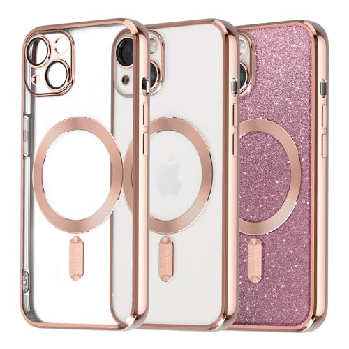 Tikgue Handyhülle für iPhone 13 Hülle Magnetisch,[Kompatibel mit Magsafe][Glitzer Karte] Transparent TPU Silikon Schutzhülle Stoßfest Kameraschutz Clear Case für iPhone 13 - Rosa von Tikgue