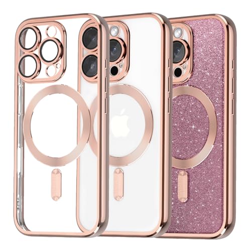 Tikgue Handyhülle für iPhone 16 Pro Max Hülle Magnetisch,[Kompatibel mit Magsafe][Glitzer Karte] Transparent TPU Silikon Schutzhülle Stoßfest Kameraschutz Clear Case für iPhone 16 Pro Max - Rosa von Tikgue