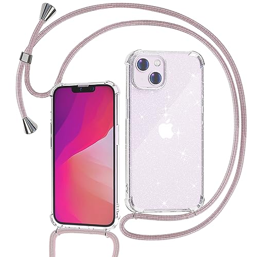 Tikgue Handykette für iPhone 14 Hülle mit Band, Handyhülle mit Kordel zum Umhängen Schutzhülle mit Kette Glitzer Transparent Weich TPU Silikon Bumper - Roségold Tikgue Handykette für iPhone 14 Hülle mit Band, Handyhülle mit Kordel zum Umhängen Schutzhülle mit Kette Glitzer Transparent Weich TPU Silikon Bumper - Roségold von Tikgue