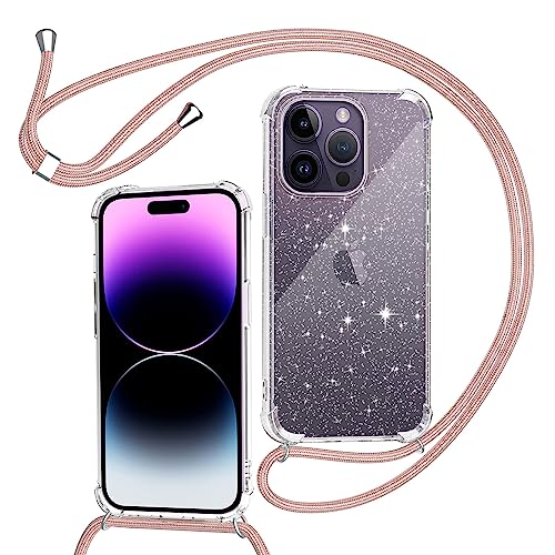 Tikgue Handykette für iPhone 14 Pro Max Hülle mit Band, Handyhülle mit Kordel zum Umhängen Schutzhülle mit Kette Glitzer Transparent Weich TPU Silikon Bumper - Roségold Tikgue Handykette für iPhone 14 Pro Max Hülle mit Band, Handyhülle mit Kordel zum Umhängen Schutzhülle mit Kette Glitzer Transparent Weich TPU Silikon Bumper - Roségold von Tikgue