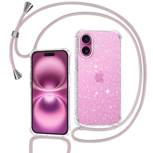 Tikgue Handykette für iPhone 16 Hülle mit Band, Handyhülle mit Kordel zum Umhängen Schutzhülle mit Kette Glitzer Transparent Weich TPU Silikon Bumper - Roségold Tikgue Handykette für iPhone 16 Hülle mit Band, Handyhülle mit Kordel zum Umhängen Schutzhülle mit Kette Glitzer Transparent Weich TPU Silikon Bumper - Roségold von Tikgue