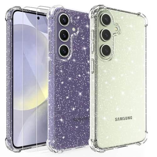 Tikgue Hülle für Samsung Galaxy S24 5G mit 2 Stück Schutzfolie，Handyhülle Glitzer Transparent Silikon Stoßfeste Schutzhülle Slim Weich TPU Case Kompatibel mit Samsung Galaxy S24 5G von Tikgue