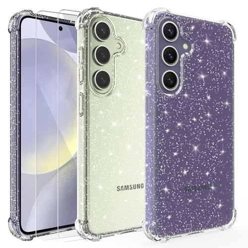 Tikgue Hülle für Samsung Galaxy S24 Plus 5G mit 2 Stück Schutzfolie，Handyhülle Glitzer Transparent Silikon Stoßfeste Schutzhülle Slim Weich TPU Case Kompatibel mit Samsung Galaxy S24 Plus 5G von Tikgue