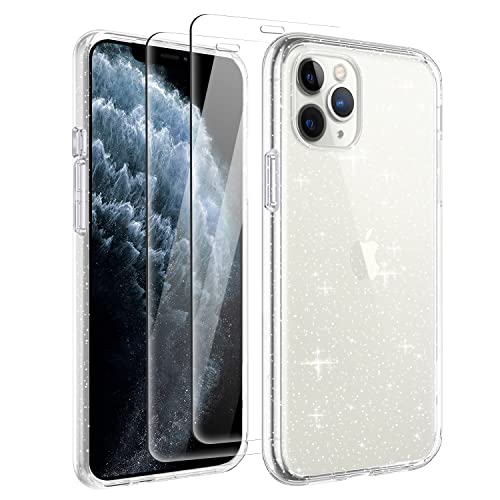 Tikgue Hülle für iPhone 11 Pro Max mit 2 Stück Schutzfolie，360 Grad Handyhülle Glitzer Transparent Silikon Stoßfeste Schutzhülle Slim Weich TPU Case Kompatibel mit iPhone 11 Pro Max von Tikgue