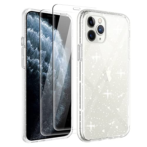 Tikgue Hülle für iPhone 11 Pro mit 2 Stück Schutzfolie，360 Grad Handyhülle Glitzer Transparent Silikon Stoßfeste Schutzhülle Slim Weich TPU Case Kompatibel mit iPhone 11 Pro von Tikgue