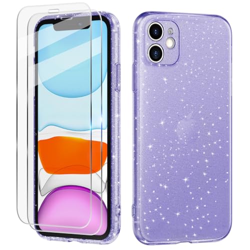 Tikgue Hülle für iPhone 11 mit 2 Stück Schutzfolie,Handyhülle Glitzer Transparent Silikon Stoßfeste Schutzhülle Slim Weich TPU Case Kompatibel mit iPhone 11 - violett Tikgue Hülle für iPhone 11 mit 2 Stück Schutzfolie,Handyhülle Glitzer Transparent Silikon Stoßfeste Schutzhülle Slim Weich TPU Case Kompatibel mit iPhone 11 - violett von Tikgue