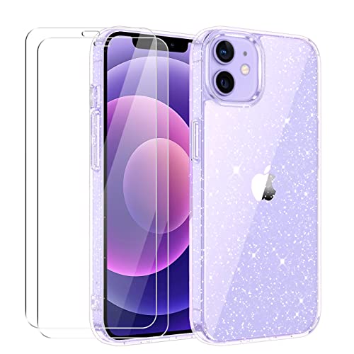 Tikgue Hülle für iPhone 12 / iPhone 12 Pro mit 2 Stück Schutzfolie，Handyhülle Glitzer Transparent Silikon Stoßfeste Schutzhülle Slim Weich TPU Case Kompatibel mit iPhone 12 / iPhone 12 Pro von Tikgue