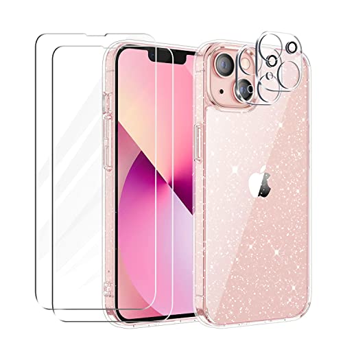 Tikgue Hülle für iPhone 13 Mini Hülle mit 2 Stück Display Schutzfolie und 2 Stück Kamera Folie, 360 Grad Handyhülle Glitzer Transparent Silikon Schutzhülle Slim Weich TPU Case von Tikgue