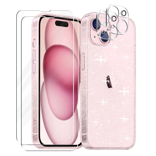 Tikgue Hülle für iPhone 15 Plus Hülle mit 2 Stück Display Schutzfolie und 2 Stück Kamera Folie, 360 Grad Handyhülle Glitzer Transparent Silikon Schutzhülle Slim Weich TPU Case - Clear Tikgue Hülle für iPhone 15 Plus Hülle mit 2 Stück Display Schutzfolie und 2 Stück Kamera Folie, 360 Grad Handyhülle Glitzer Transparent Silikon Schutzhülle Slim Weich TPU Case - Clear von Tikgue