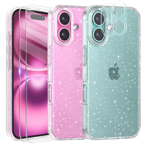 Tikgue Hülle für iPhone 16 Plus Hülle mit 2 Stück Display Schutzfolie und 2 Stück Kamera Folie, 360 Grad Handyhülle Glitzer Transparent Silikon Schutzhülle Slim Weich TPU Case Tikgue Hülle für iPhone 16 Plus Hülle mit 2 Stück Display Schutzfolie und 2 Stück Kamera Folie, 360 Grad Handyhülle Glitzer Transparent Silikon Schutzhülle Slim Weich TPU Case von Tikgue