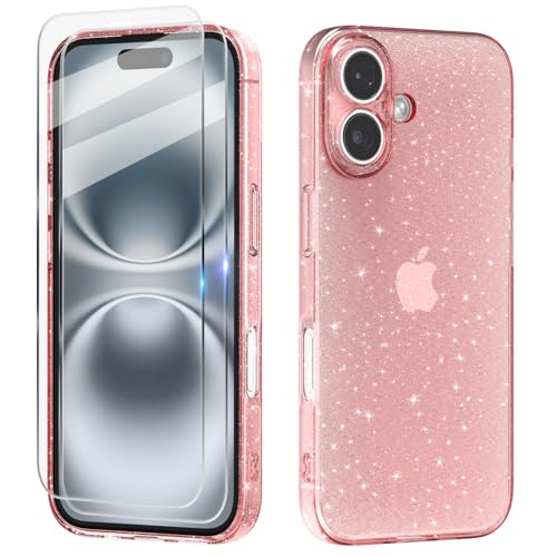 Tikgue Hülle für iPhone 16 Plus mit 2 Stück Schutzfolie,Handyhülle Glitzer Transparent Silikon Stoßfeste Schutzhülle Slim Weich TPU Case Kompatibel mit iPhone 16 Plus - Rosa Tikgue Hülle für iPhone 16 Plus mit 2 Stück Schutzfolie,Handyhülle Glitzer Transparent Silikon Stoßfeste Schutzhülle Slim Weich TPU Case Kompatibel mit iPhone 16 Plus - Rosa von Tikgue