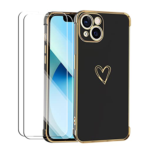 Tikgue Kompatibel mit iPhone 13 Hülle mit 2 Stück Display Schutzfolie Herz Muster Mädchen Liebesherz Handyhülle Silikon Kratzfest Stoßfest Schutzhülle Slim Weich TPU Case - Schwarz Tikgue Kompatibel mit iPhone 13 Hülle mit 2 Stück Display Schutzfolie Herz Muster Mädchen Liebesherz Handyhülle Silikon Kratzfest Stoßfest Schutzhülle Slim Weich TPU Case - Schwarz von Tikgue