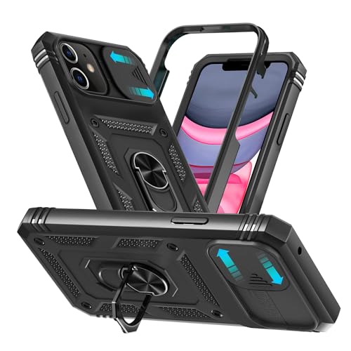 Tikgue für iPhone 11 Hülle mit Kameraschutz, Handyhülle iPhone 11 mit 360° Metall Ring Ständer Stoßfestes Anti-Drop Hybrid Bumper Case - Schwarz von Tikgue