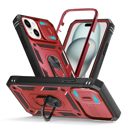 Tikgue für iPhone 14 Hülle mit Kameraschutz, Handyhülle iPhone 14 mit 360° Metall Ring Ständer Stoßfestes Anti-Drop Hybrid Bumper Case - Rot Tikgue für iPhone 14 Hülle mit Kameraschutz, Handyhülle iPhone 14 mit 360° Metall Ring Ständer Stoßfestes Anti-Drop Hybrid Bumper Case - Rot von Tikgue