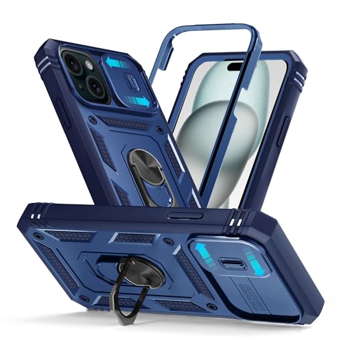 Tikgue für iPhone 15 Hülle mit Kameraschutz, Handyhülle iPhone 15 mit 360° Metall Ring Ständer Stoßfestes Anti-Drop Hybrid Bumper Case - Blau Tikgue für iPhone 15 Hülle mit Kameraschutz, Handyhülle iPhone 15 mit 360° Metall Ring Ständer Stoßfestes Anti-Drop Hybrid Bumper Case - Blau von Tikgue