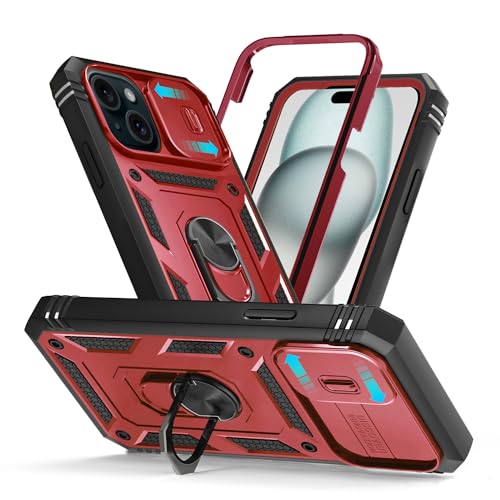 Tikgue für iPhone 15 Hülle mit Kameraschutz, Handyhülle iPhone 15 mit 360° Metall Ring Ständer Stoßfestes Anti-Drop Hybrid Bumper Case - Rot Tikgue für iPhone 15 Hülle mit Kameraschutz, Handyhülle iPhone 15 mit 360° Metall Ring Ständer Stoßfestes Anti-Drop Hybrid Bumper Case - Rot von Tikgue