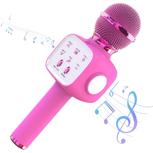 Kabelloses Mikrofon, Karaoke-Bluetooth-Mikrofon für Jungen, Mädchen und Erwachsene, Karaoke-Mikrofon mit LED-Lichtern, Android/iOS-Smartphone, Bluetooth-Mikrofon für Party, Singen, Aufnahme (Rosa) von Tikimoon