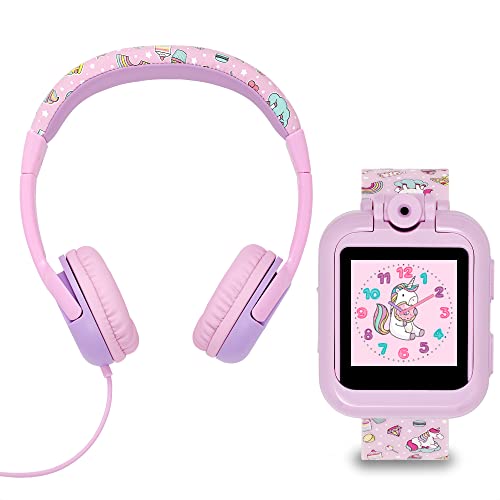 Tikkers TKS02-0003 Interaktives Kinder-Smartwatch- und Kopfhörer-Set mit Einhornmotiv, Pink, Rose, Klassisch von Tikkers