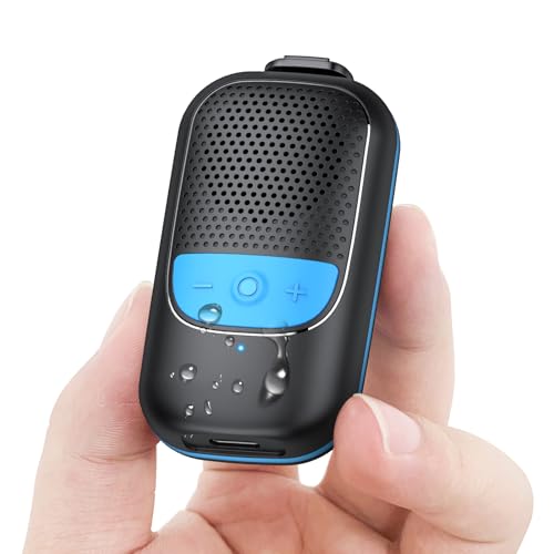 Bluetooth Lautsprecher, Clip-on 5.3 Bluetooth Lautsprecher Klein mit Mic, Tiefbass, IP67 Wasserdicht Mini Lautsprecher, 24 Stunden Akkulaufzeit Speaker, Tragbares Geschenk zum Wandern, Duschen, Blau von Tiksounds