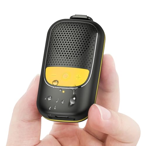 Bluetooth Lautsprecher, Clip-on 5.3 Bluetooth Lautsprecher Klein mit Mic, Tiefbass, IP67 Wasserdicht Mini Lautsprecher, 24 Stunden Akkulaufzeit Speaker, Tragbares Geschenk zum Wandern, Duschen, Gelb von Tiksounds