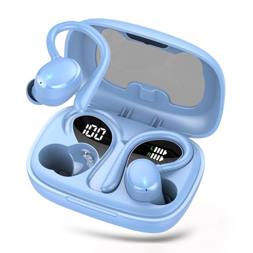 Bluetooth Kopfhörer Sport, Bluetooth 5.3 Kopfhörer Kabellos mit HD Mic,HiFi Stereo Tiefer Bass, 72 Std Spielzeit, Dual LED-Anzeige, IP7 Wasserdicht in Ear Ohrhörer mit Ohrhaken(Azurblau) Bluetooth Kopfhörer Sport, Bluetooth 5.3 Kopfhörer Kabellos mit HD Mic,HiFi Stereo Tiefer Bass, 72 Std Spielzeit, Dual LED-Anzeige, IP7 Wasserdicht in Ear Ohrhörer mit Ohrhaken(Azurblau) von Tiksounds