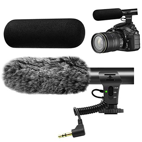 Videomikrofon für DSLR-Interviews, Kamera Mikrofon Shotgun-Mikrofon für Canon, Nikon, Sony, Panasonic, Fujifilm, Videomikrofon mit Windschutz, 3.5 mm Klinke von Tikysky