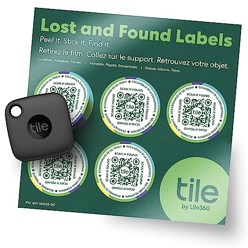 Tile Mate (2022) Bluetooth Item Finder, 1 Pack, Black + Lost and Found Label, Waldgrün von Tile