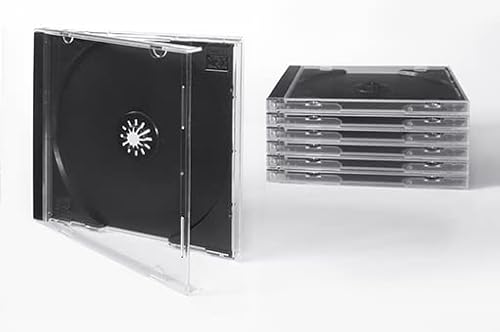Tillmann Media - 10 Stück CD-Hüllen Jewelcase für 1 CD/DVD, Deckel und Rückenteil transparent glasklar, Tray schwarz von Tillmann Media