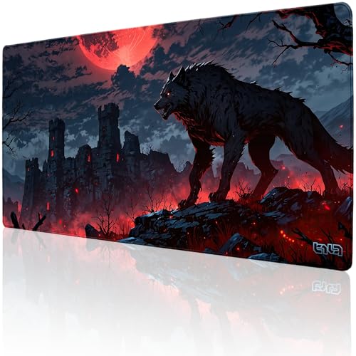 Tilt Schreibtischunterlage 100x50 cm Gaming Mauspad XXL | Rutschfester Mousepad Groß für Schreibtisch und PC Gadgets | Wasserdichter Desk Mat (Red Wolf) von Tilt
